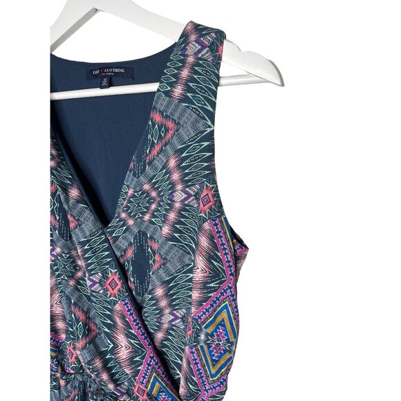 One Clothing Women’s Small Boho Romper Blue Pink Aztec Print Sleeveless Summer - Picture 5 of 9